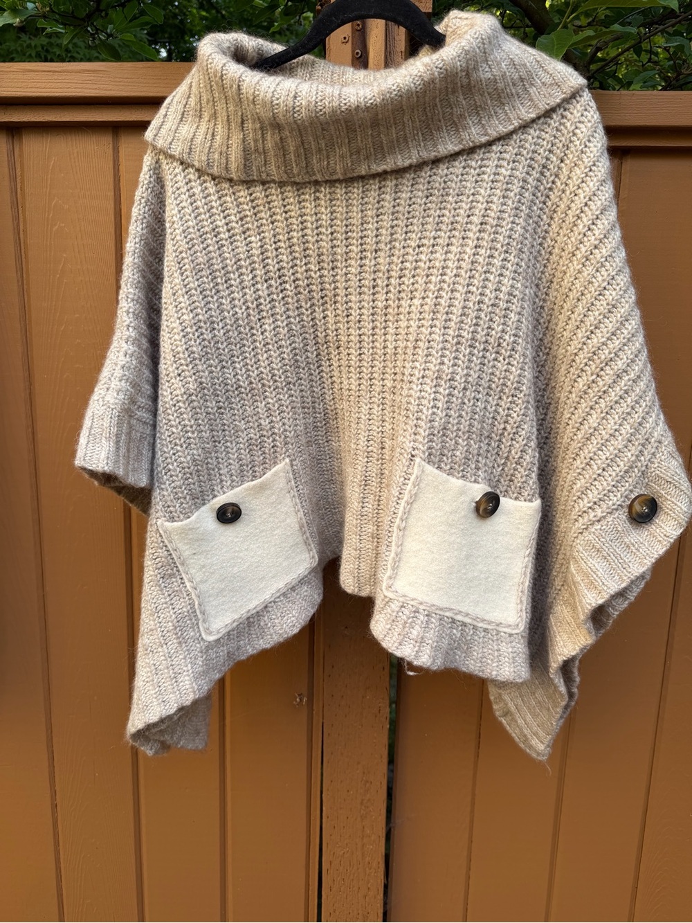 Anthropologie Moth Cream Ribbed Cowl Neck Poncho Sweater